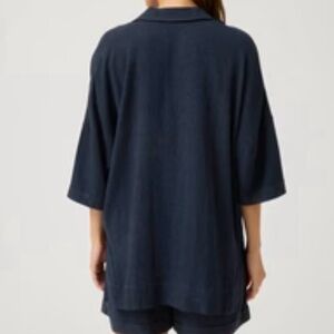 Ichi Longline Blue Button Down High Low Top